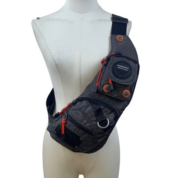 Kaweiknight Grey/Orange Nylon Adjustable Strap Multi-Zip Crossbody Backpack - Picture 8 of 15